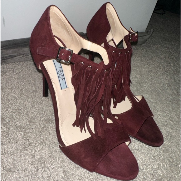 Prada Suede Fringe Trim Accent T Sandals Size IT 39.5 - Picture 2 of 6